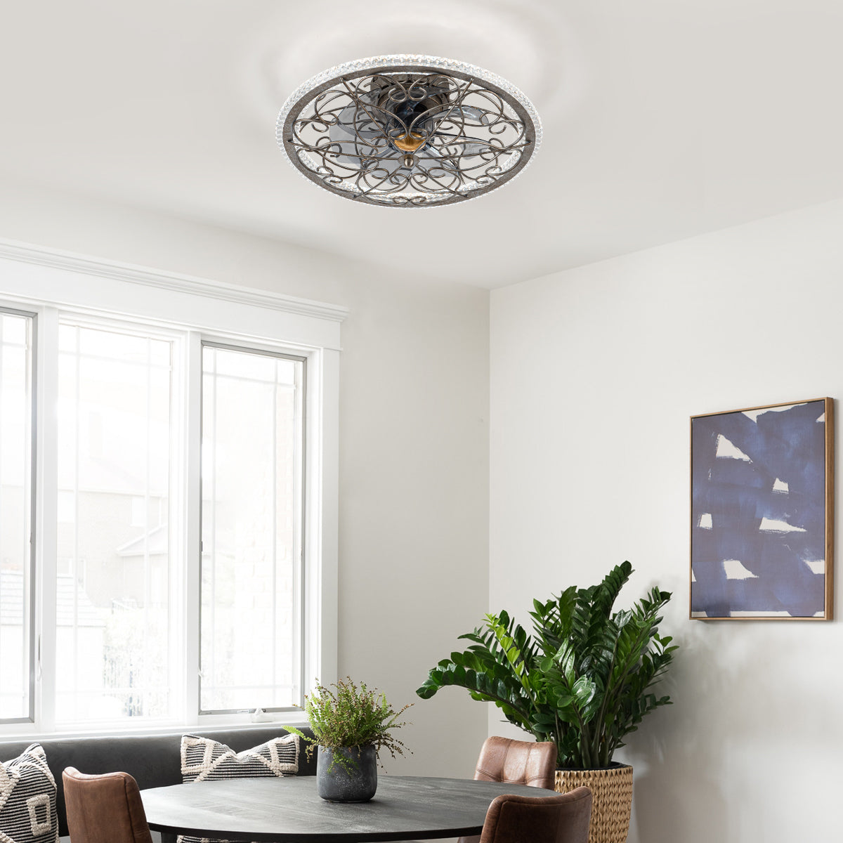 NORFOLK Sliver Caged Ceiling Fan With Light