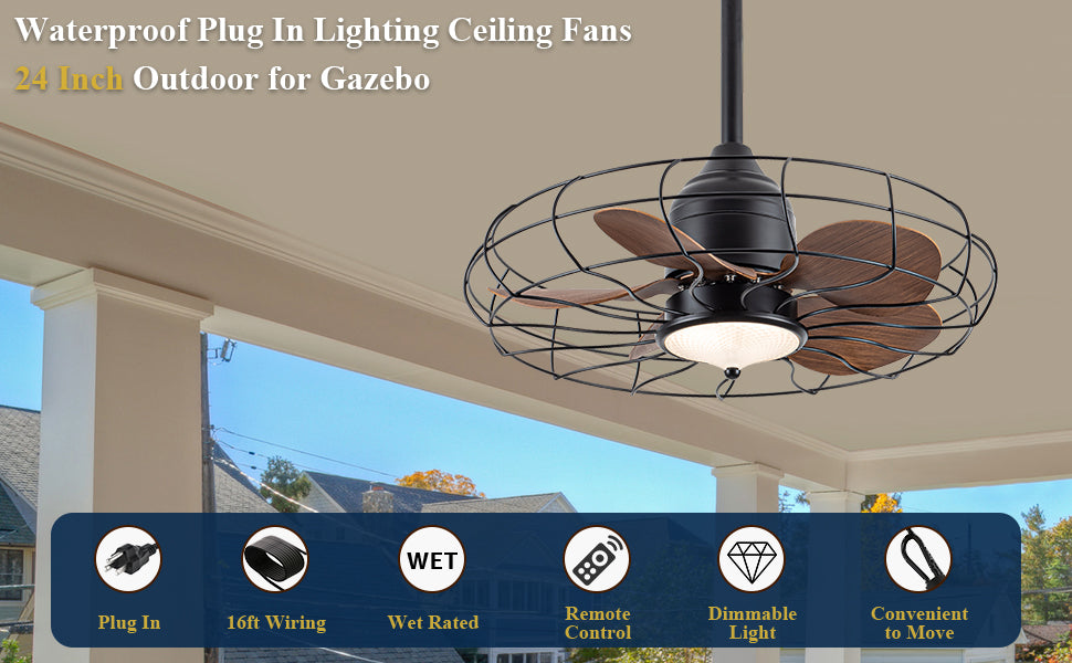 NORFOLK Ceiling Fans with Lights, 20'' Low Profile Caged Lighting