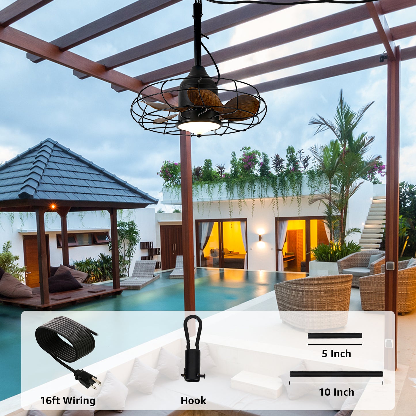 NORFOLK 20'' Outdoor Wet Rated Ceiling Fans with Light