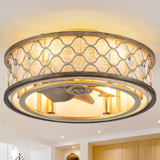 20" Rustic Flush Mount Ceiling Fans with Remote