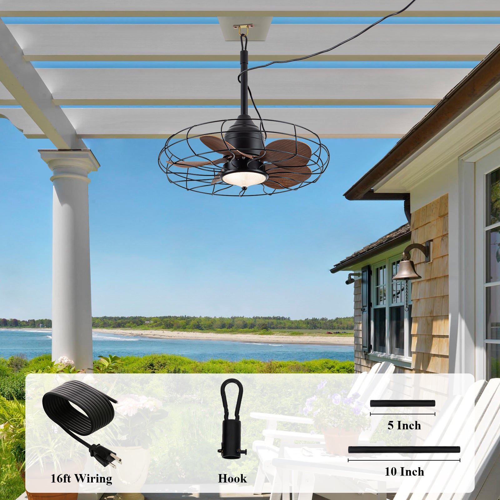 24'' Wet Rated Plug In Outdoor Ceiling Fans with Light NOR1129