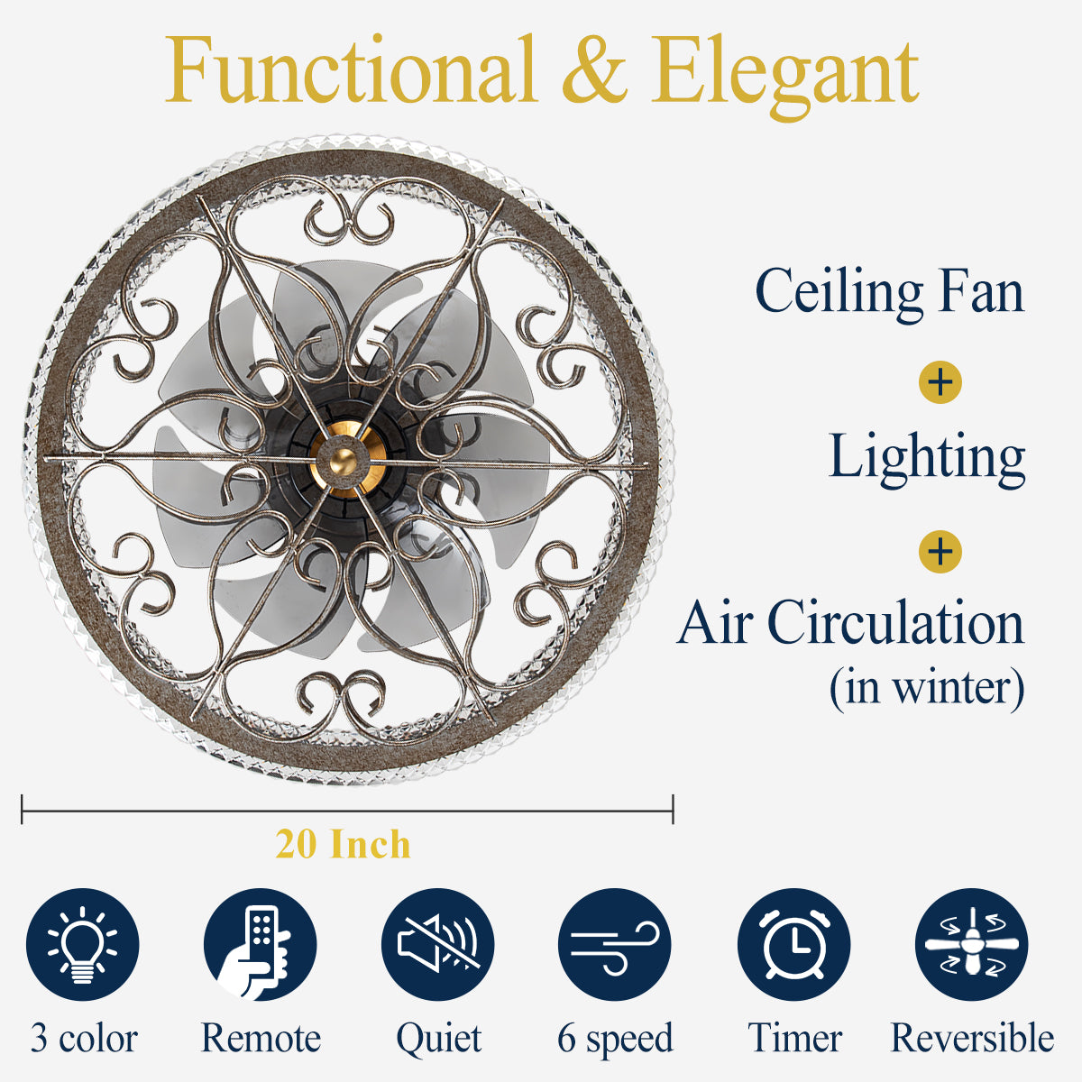 NORFOLK Sliver Caged Ceiling Fan With Light