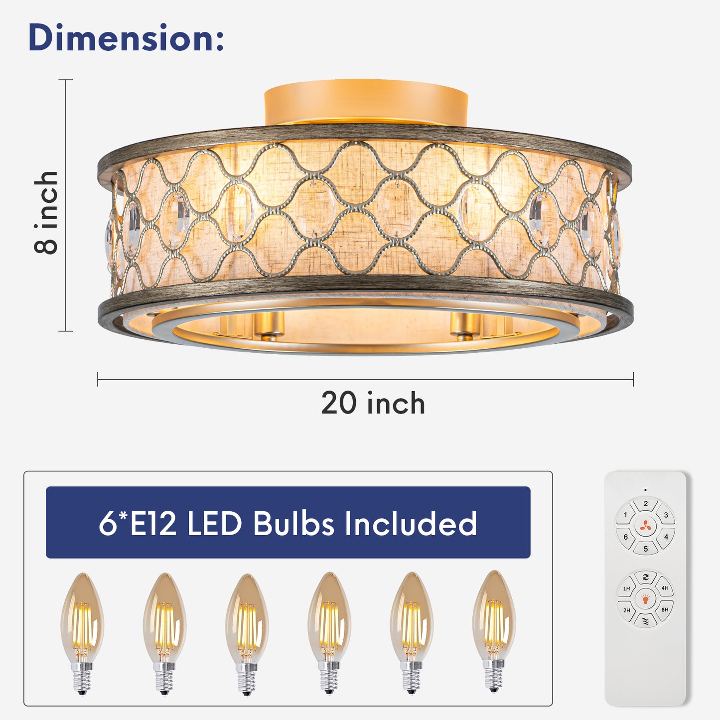 20" Rustic Flush Mount Ceiling Fans with Remote