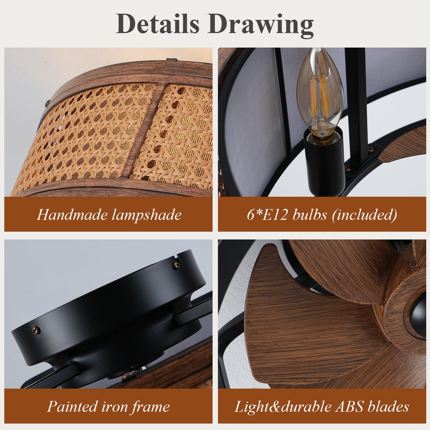 20" Boho Ceiling Fan with Light