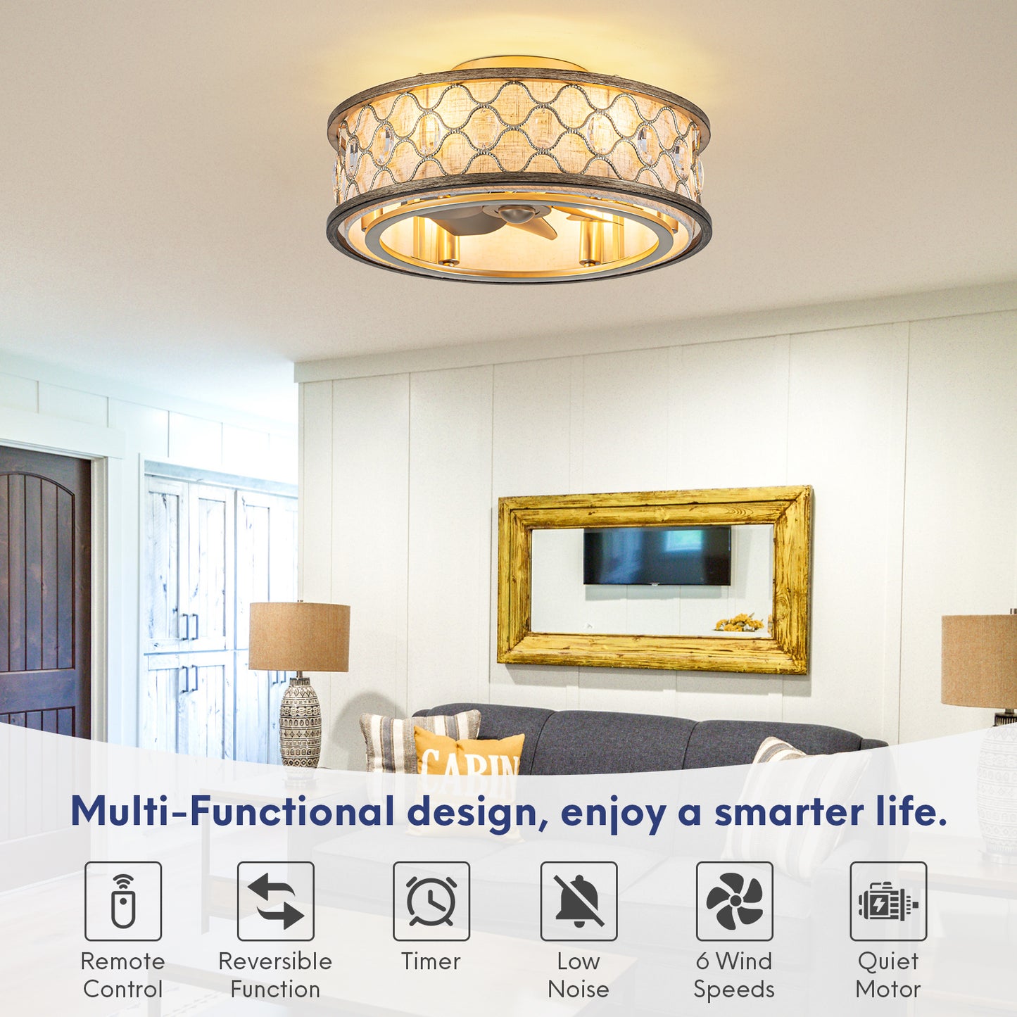 20" Rustic Flush Mount Ceiling Fans with Remote