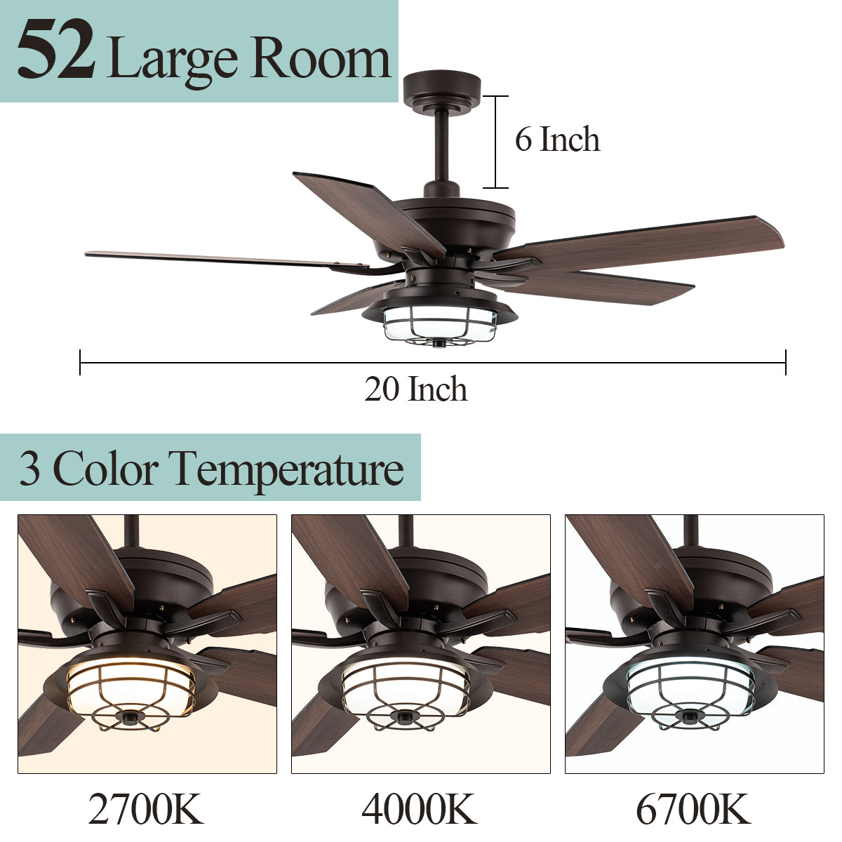 NORFOLK 52" Outdoor Ceiling Fans with Lights for Patios, Wet Rated