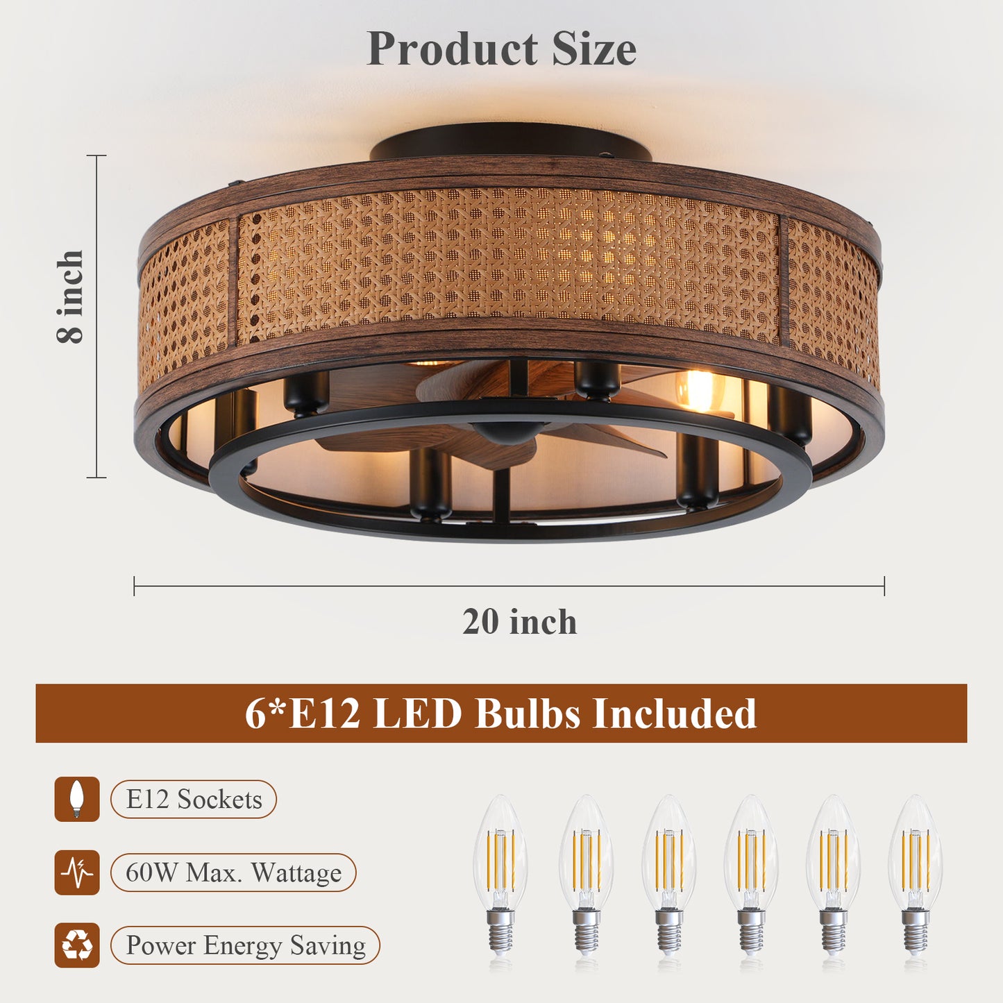 20" Boho Ceiling Fan with Light