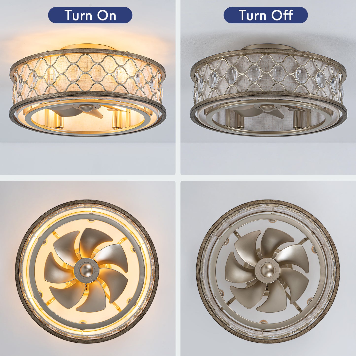 20" Rustic Flush Mount Ceiling Fans with Remote